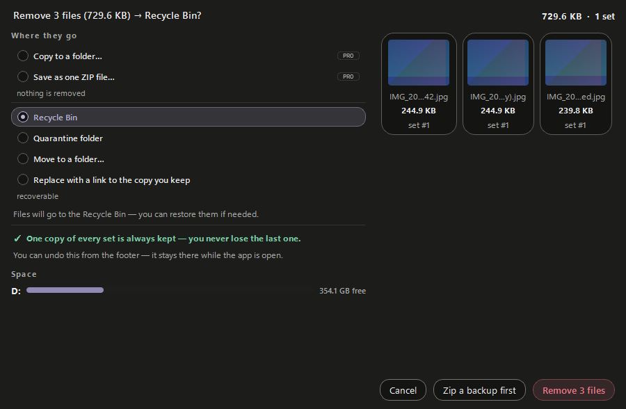 The removal window, asking where the files should go